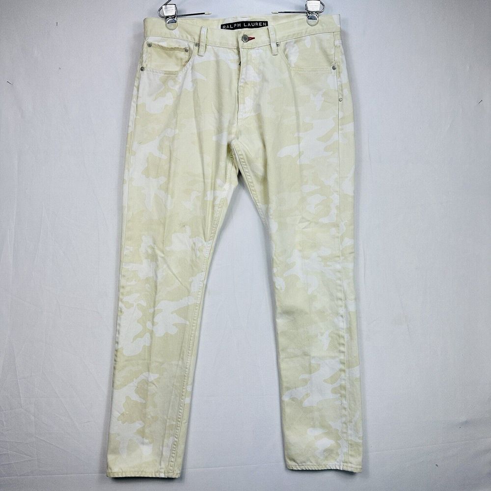 Ralph Lauren Black Label Natural Camo Jeans Cream Mens 36 x 32 Slim Fit